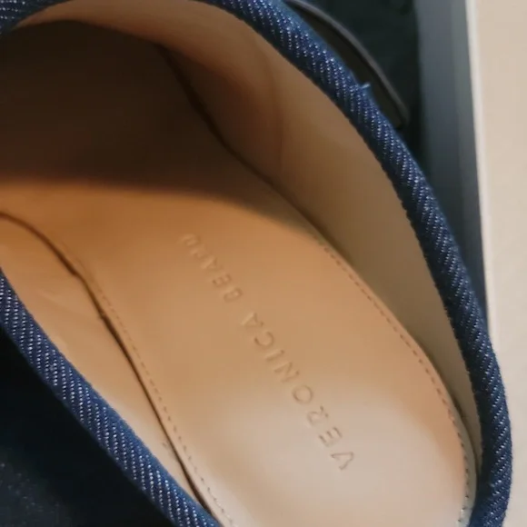 New Veronica Beard Navy Mules with Gold Accents - Picture 5 of 6